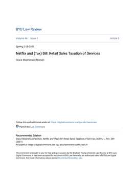 Tax) Bill: Retail Sales Taxation of Services