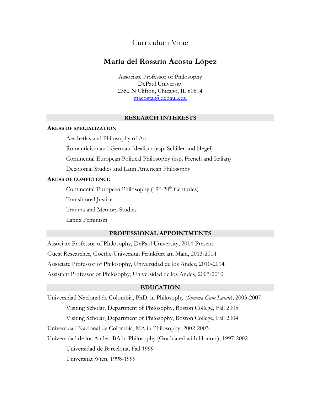 Curriculum Vitae María Del Rosario Acosta López