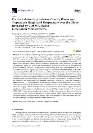 On the Relationship Between Gravity Waves and Tropopause Height and Temperature Over the Globe Revealed by COSMIC Radio Occultation Measurements
