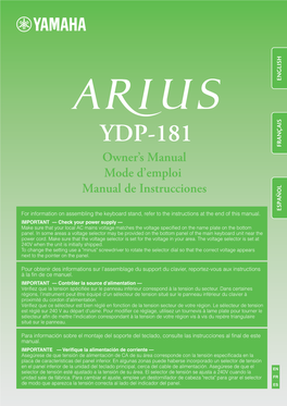ARIUS YDP-181 Owner's Manual