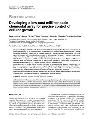 Developing a Low-Cost Milliliter-Scale Chemostat Array for Precise Control of Cellular Growth