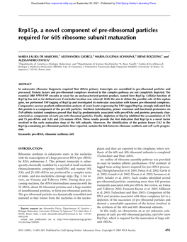 Rrp15p, a Novel Component of Pre-Ribosomal Particles Required for 60S Ribosome Subunit Maturation