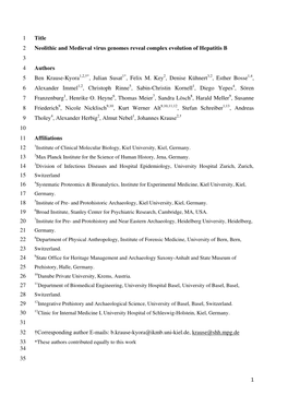 1 Title 1 Neolithic and Medieval Virus Genomes Reveal Complex Evolution