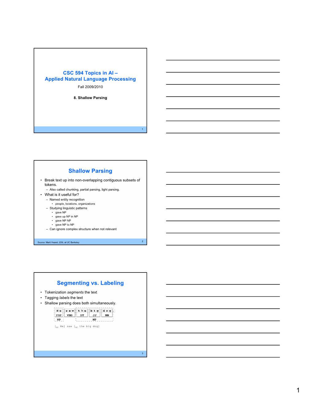 Shallow Parsing Segmenting Vs. Labeling