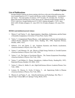 Toshiki Tajima List of Publications