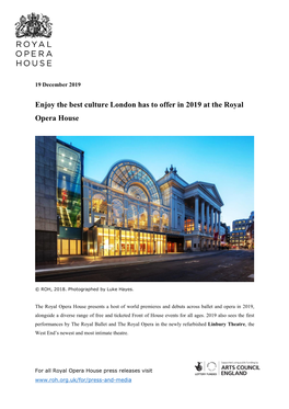 Enjoy the Best Culture London Has to Offer in 2019 at the Royal Opera House