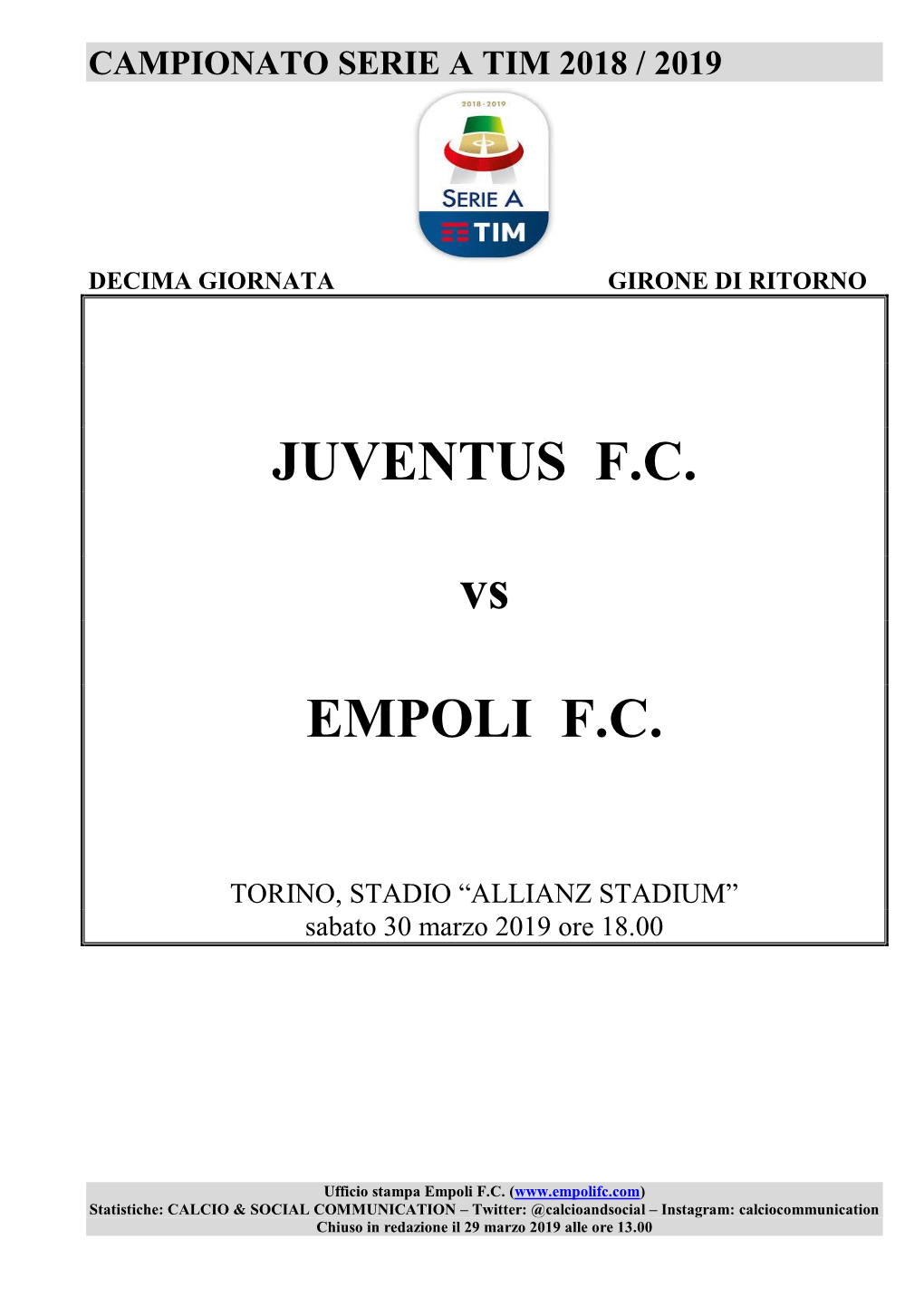 JUVENTUS F.C. Vs EMPOLI F.C