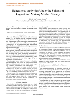 Educational Activities Under the Sultans of Gujarat and Making Muslim Society