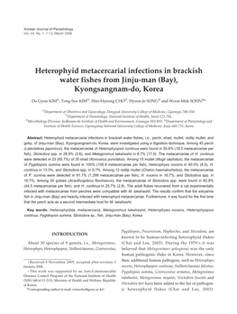 Heterophyid Metacercarial Infections in Brackish Water Fishes from Jinju-Man (Bay), Kyongsangnam-Do, Korea