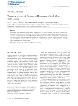 Two New Species of Cicadatra (Hemiptera: Cicadoidea) from Greece
