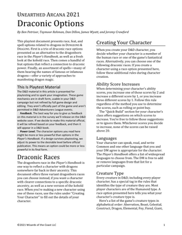 UNEARTHED ARCANA 2021 Draconic Options by Ben Petrisor, Taymoor Rehman, Dan Dillon, James Wyatt, and Jeremy Crawford