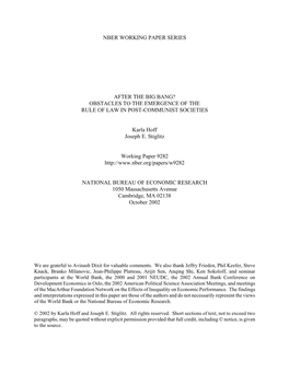 Nber Working Paper Series After the Big Bang?