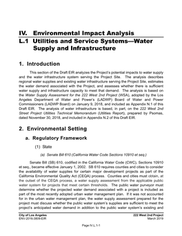 IV. Environmental Impact Analysis L.1 Utilities and Service Systems—Water Supply and Infrastructure