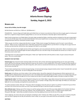 Atlanta Braves Clippings Sunday, August 2, 2015 Braves.Com