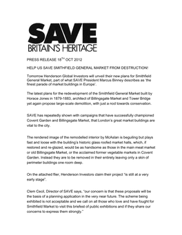 Press Release 18 Oct 2012 Help Us Save Smithfield