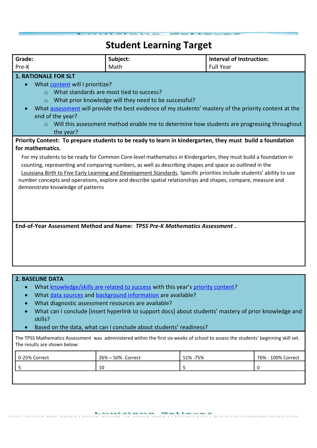 Student Learning Target