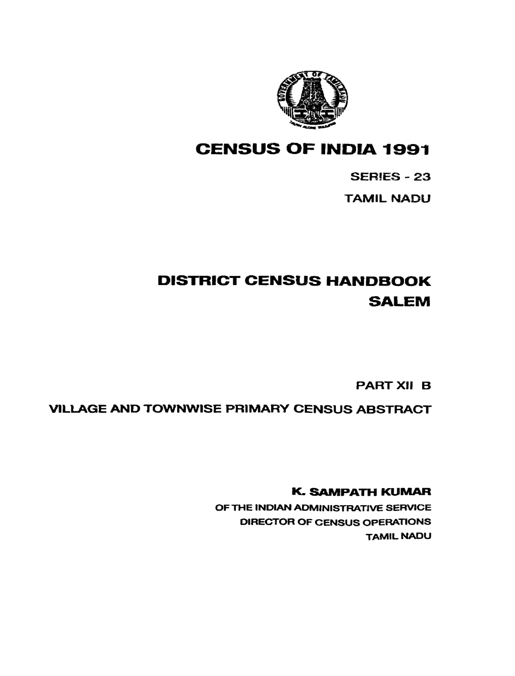 District Census Handbook, Salem, Part XII-B, Series-23