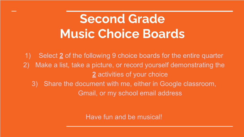 Second Grade Music Choice Boards