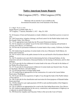 Native American Senate Reports 70Th Congress (1927) – 95Th Congress (1978)
