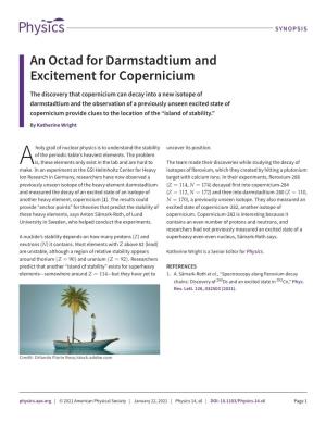An Octad for Darmstadtium and Excitement for Copernicium