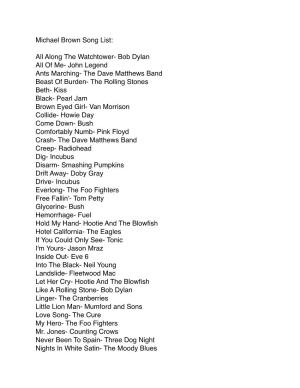 Michael Brown Song List