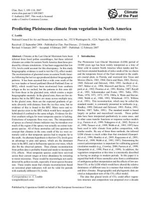 Predicting Pleistocene Climate from Vegetation in North America