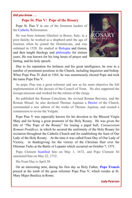 Pope St. Pius V: Pope of the Rosary Pope St