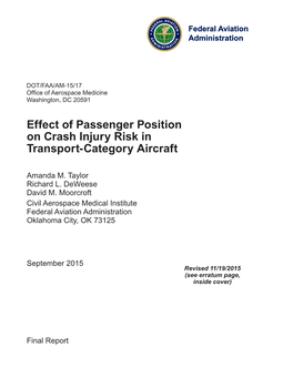 Effect of Passenger Position on Crash Injury Risk in Transport-Category Aircraft