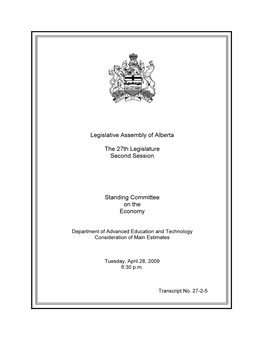 Legislative Assembly of Alberta the 27Th Legislature Second Session Standing Committee on the Economy