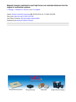 Magnetic Tweezers Optimized to Exert High Forces Over Extended Distances from the Magnet in Multicellular Systems L