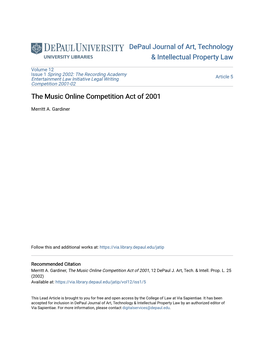 The Music Online Competition Act of 2001