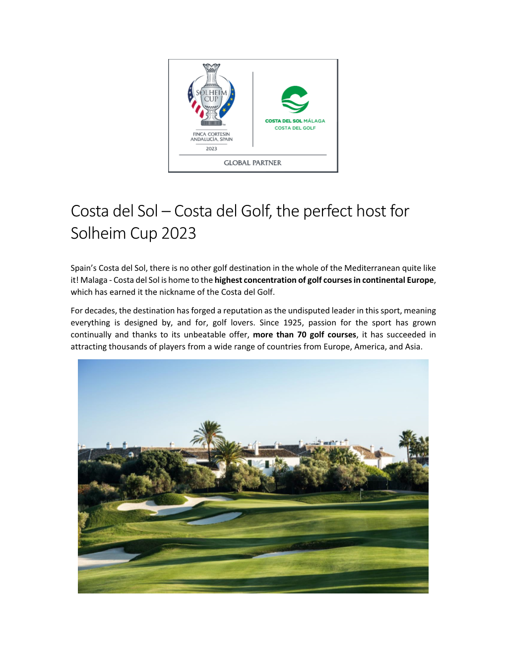 Costa Del Sol – Costa Del Golf, the Perfect Host for Solheim Cup 2023