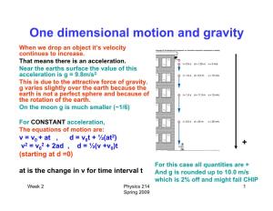 One Dimensional Motion and Gravity When We Drop an Object It’S Velocity Continues to Increase