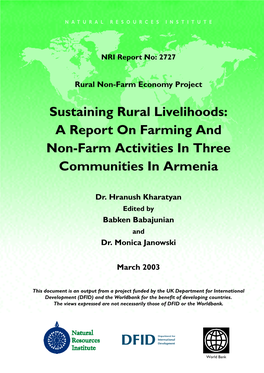 Sustaining Rural Livelihoods: a Report on Farming and Non-Farm Activities in Three Communities in Armenia