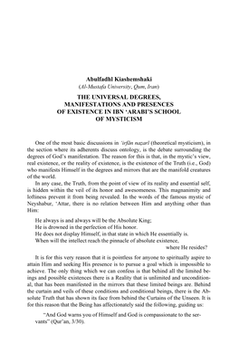 Abulfadhl Kiashemshaki the UNIVERSAL DEGREES