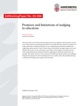 Promises and Limitations of Nudging in Education