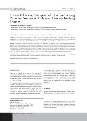 Factors Influencing Perception of Labor Pain Among Parturient Women at Tribhuvan University Teaching Hospital