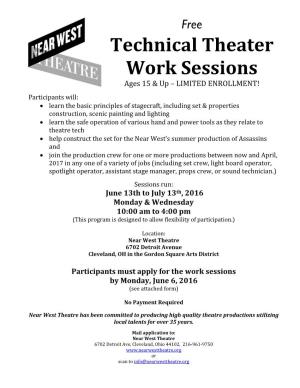 Technical Theater Work Sessions Ages 15 & up – LIMITED ENROLLMENT!