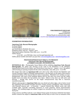 FOR IMMEDIATE RELEASE 7 JUNE 2010 MEDIA CONTACT Michael Kusek at Communication Angle 413.575.1435/Michael@Communicationangle.Com Susan Mikula, American Vale #17