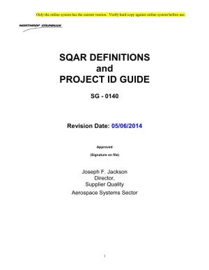 SQAR DEFINITIONS and PROJECT ID GUIDE