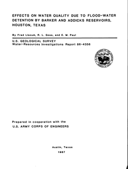 Effects on Water Quality Due to Flood-Water Detention by Barker and Addicks Reservoirs, Houston, Texas