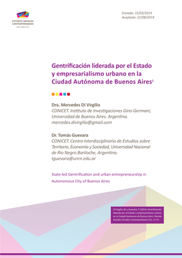 Gentrificación Liderada Por El Estado Y Empresarialismo Urbano En La