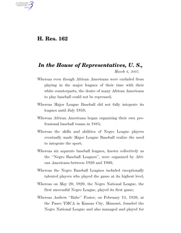 H. Res. 162 in the House of Representatives, U