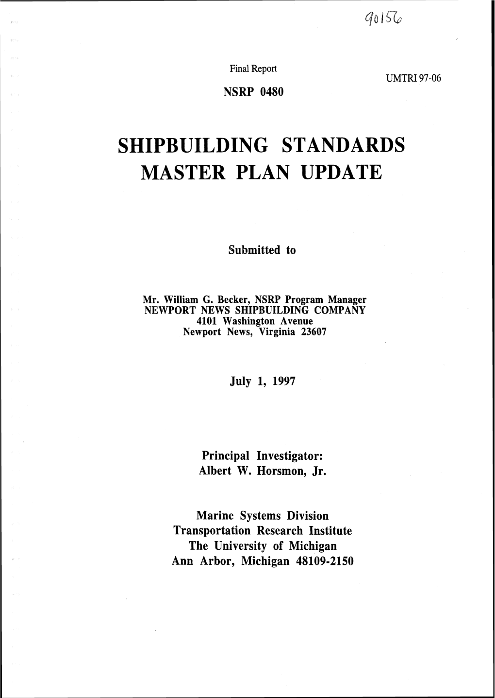 Shipbuilding Standards Master Plan Update