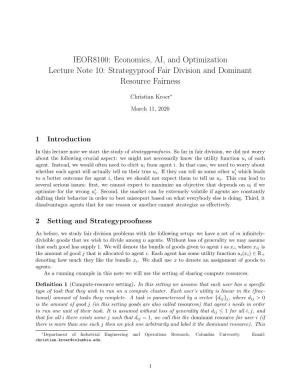 Economics, AI, and Optimization Lecture Note 10: Strategyproof Fair Division and Dominant Resource Fairness