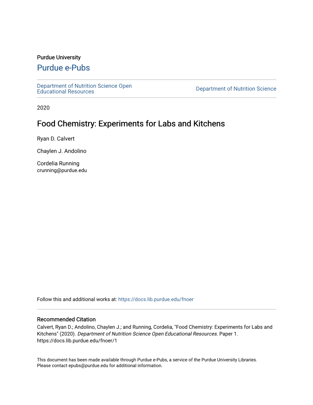 Food Chemistry: Experiments for Labs and Kitchens