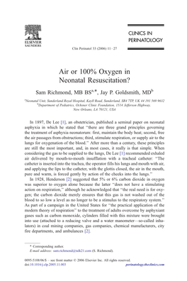 Air Or 100% Oxygen in Neonatal Resuscitation?