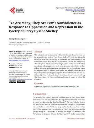 Nonviolence As Response to Oppression and Repression in the Poetry of Percy Bysshe Shelley