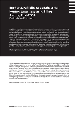 Kontekstuwalisasyon Ng Piling Awiting Post-EDSA David Michael San Juan