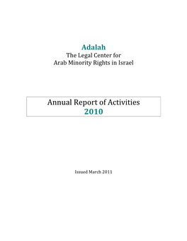 Adalah's Annual Report of Activities 2010